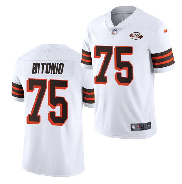 Men's Cleveland Browns #75 Joel Bitonio White 1946 Collection Vapor Stitched Football Jersey Men's Cleveland Browns #75 Joel Bitonio White 1946 Collection Vapor Stitched Football Jersey